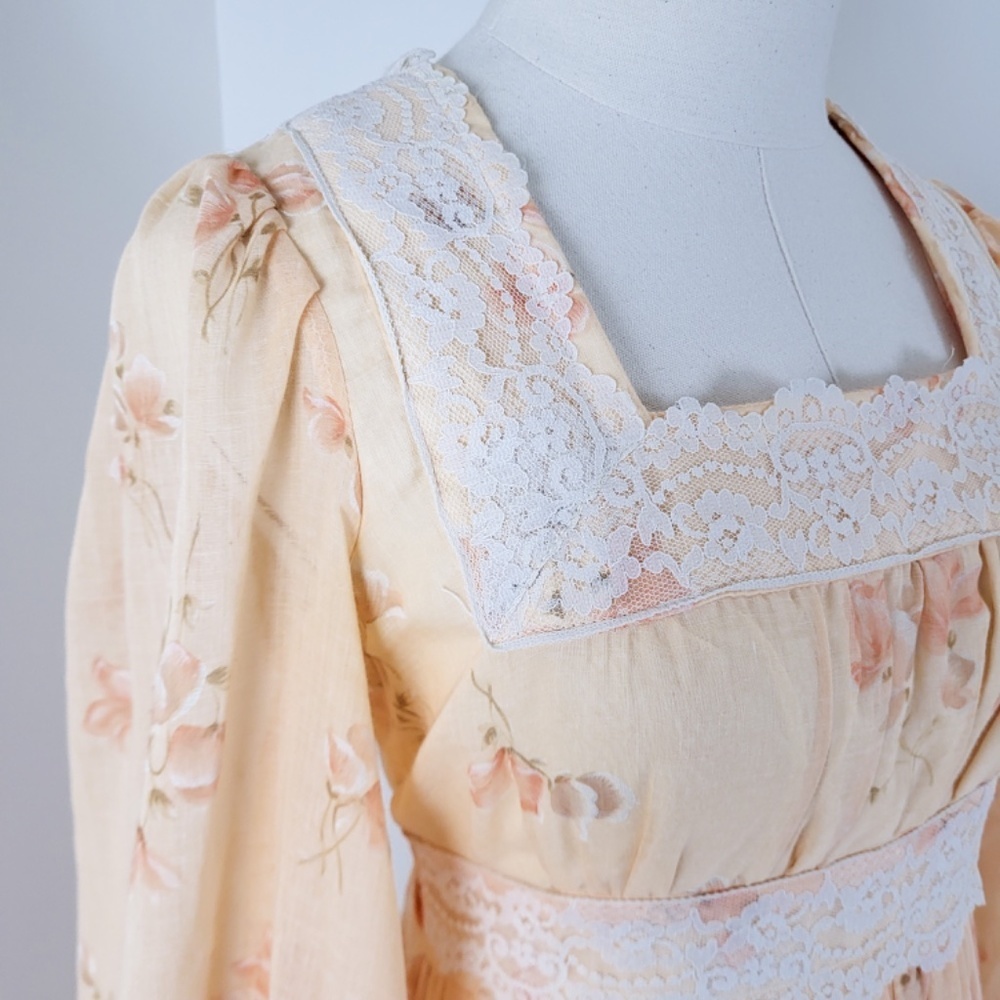 70s Gunne Sax by Jessica McClintock Maxi Dress Size XS 9 Orange Floral Boho - Picture 9 of 16